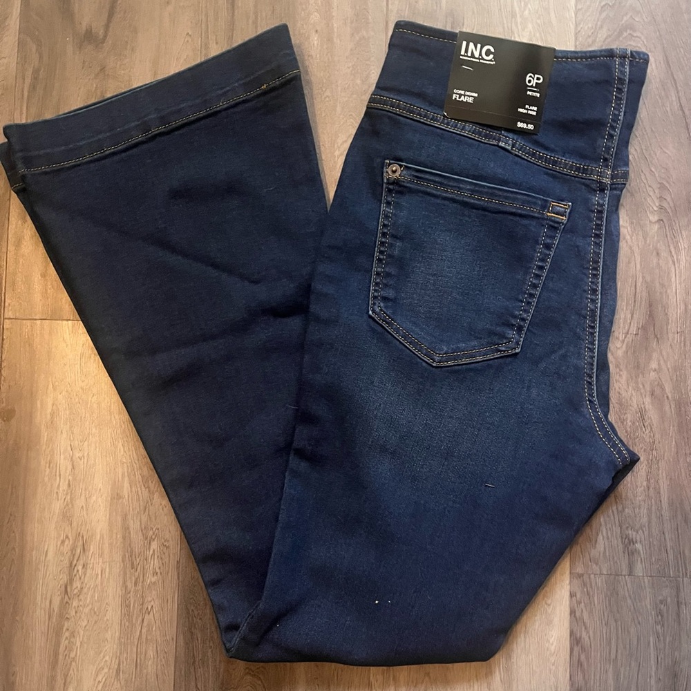 NWT - INC Petite High Waisted Pull-On Flare Jeans